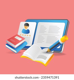 Isometric flat 3d concept illustration online school student account