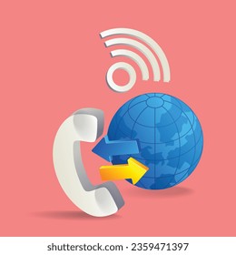 Isometric flat 3d concept illustration of telephone communication between worlds