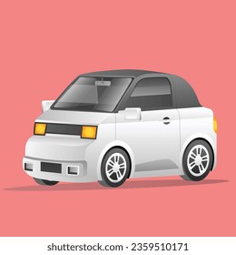 Isometric flat 3d concept illustration of minimalistic electric car model character