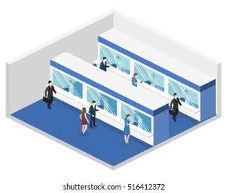 Isometric flat 3D concept interior of metro subway train station. underground station