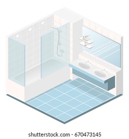 Isometric flat 3D concept interior of bathroom.