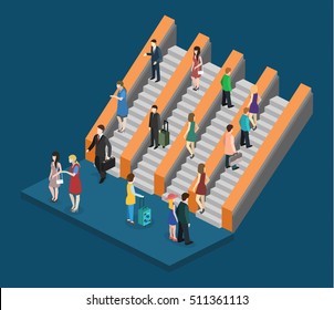 Isometric Flat 3D Concept Vector Composition Depicting Subway Entrance Underground Stairs Escalator