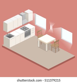 Isometric flat 3D concept vector interior of studio apartments. living room inside