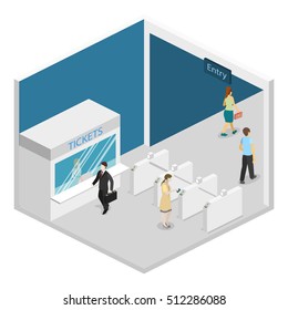 Isometric flat 3D concept vector interior of metro subway train station. underground station
