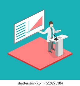 Isometric Flat 3D Concept Vector Of Conference Medical Doctor Clinic Research Training. Isometry People Image