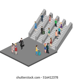 Isometric Flat 3D Concept Vector Composition Depicting Subway Entrance Underground Stairs Escalator