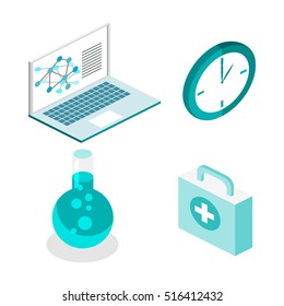 Isometric flat 3D concept vector interior of science laboratory. medical research pharmaceutical illustration