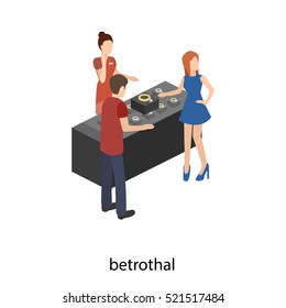 Isometric flat 3D concept vector illustration an offer of marriage, interior of jewelry store.