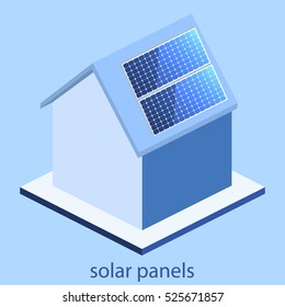 Isometric flat 3D concept vector outside solar panels on house