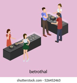 Isometric flat 3D concept vector illustration interior of jewelry store.