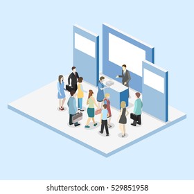 Isometric Flat 3D Concept Vector Exhibition Or Promotion Stand. Trade Show Booth