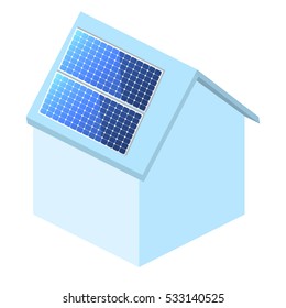 Isometric flat 3D concept vector outside solar panels on house
