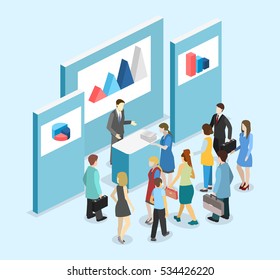 Isometric Flat 3D Concept Vector Exhibition Or Promotion Stand. Trade Show Booth