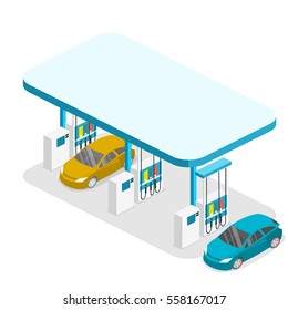 Isometric flat 3D concept vector outside Gas station, petrol station