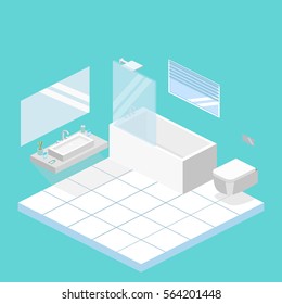 Isometric flat 3D concept vector interior of bathroom inside