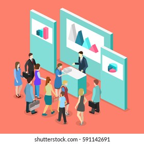 Isometric Flat 3D Concept Vector Exhibition Or Promotion Stand. Trade Show Booth