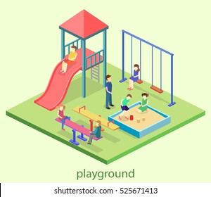 Isometric flat 3D concept web vector kids playground set.