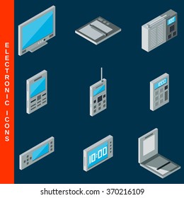 Isometric flat 3d electronic equipment icons set