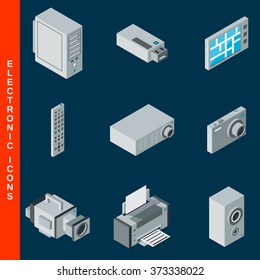 Isometric flat 3d electronic equipment icons collection