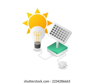 Isometric flat 3d illustration concept of solar panels for home electricity
