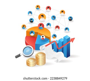 Isometric flat 3d illustration concept of growing business by expanding team network