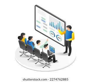 Isometric flat 3d illustration concept of businessman on business development training