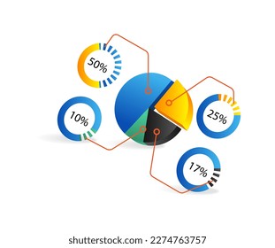 Isometric plano 3d concepto de gráfico circular de reparto de beneficios empresariales