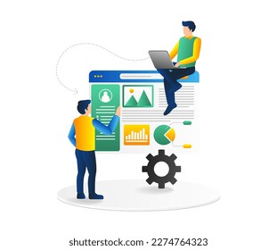 Isometric flat 3d illustration concept of a team working on a responsive web display
