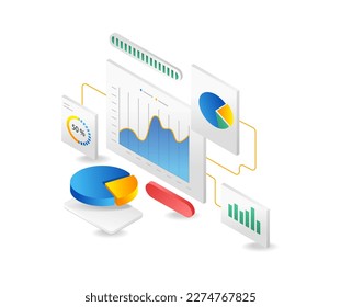 Isometric flat 3d illustration concept of data analyzer screen