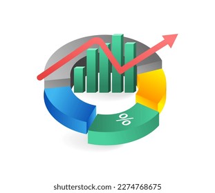 Isometric flat 3d illustration concept of dividing target business bar chart