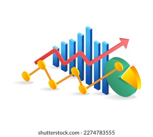Isometric flat 3d illustration concept of investment business analysis bar chart