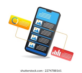 Isometric flat 3d illustration concept of smartphone app test