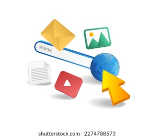 Isometric plano 3d concepto de la búsqueda de seo en internet