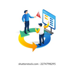 Isometric flat 3d illustration concept of team set solution to incident