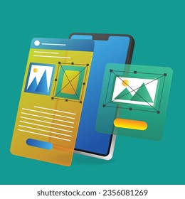 Isometric plano 3d concepto de ilustración conjunto de la disposición web de la aplicación para smartphones