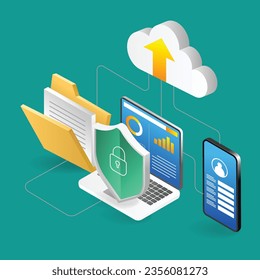 Isometric flat 3d illustration concept of smartphone application data security test