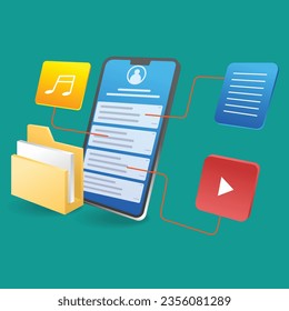 Isometric flat 3d illustration concept of smartphone test app playlist software