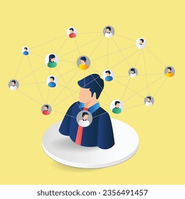 Isometrisches flaches 3D-Illustrationskonzept für das Team-Netzwerk der Business-Zusammenarbeit