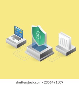 Isometric flat 3d illustration concept of server data security analysis