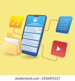 Isometric flat 3d illustration concept of smartphone test app playlist software