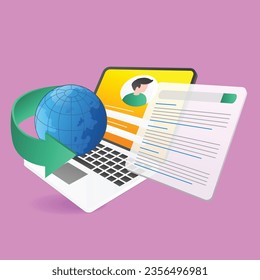 Isometric flat 3d illustration concept of searching a lot of information on personal internet