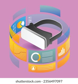 Concepto de ilustración 3d plano isométrico del diagrama de análisis de datos de vasos vr