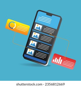 Isometric flat 3d illustration concept of smartphone app test