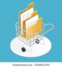 Isometric plano 3d concepto de ilustración de la carpeta de datos en los trullos