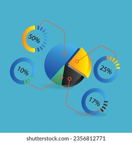 Isometric flat 3d illustration concept of business profit sharing pie chart