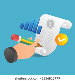 Isometric flat 3d illustration concept of business profit sharing agreement sign