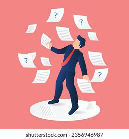 Isometric flat 3d illustration concept of man working on a lot of paper data