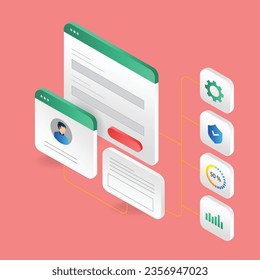 Isometrisches flaches 3D-Illustrationskonzept für den Bildschirm des Datenanalytikers