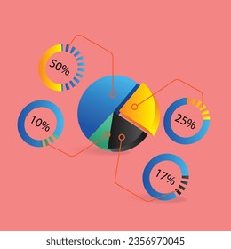 Isometric flat 3d illustration concept of business profit sharing pie chart