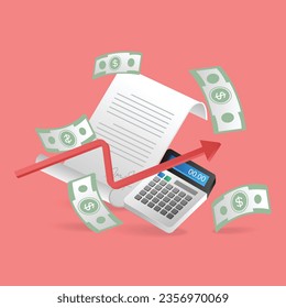 Isometric flat 3d illustration concept of agreement letter calculating business income